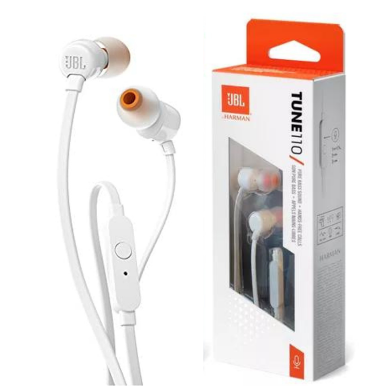 JBL T110, In-ear (earbuds), Cableado, Blanco
