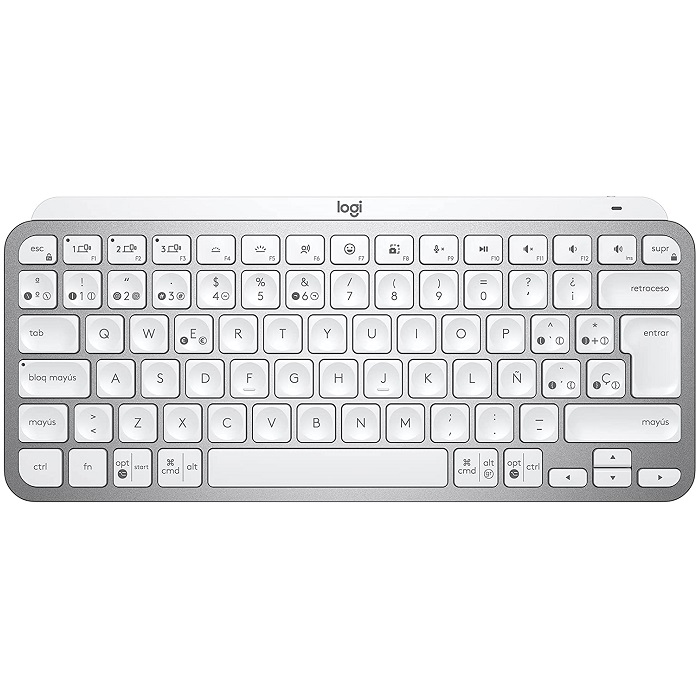 Logitech MX Keys Mini, Teclado, Inalámbrico, Español, USB / Bluetooth 5.0 / Bluetooth, Ergonomic Design, Gris pálido