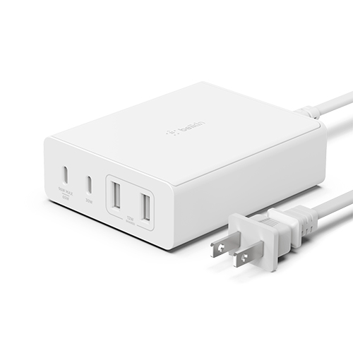 Cargador Belkin 108W GaN, 4 Puertos, Blanco