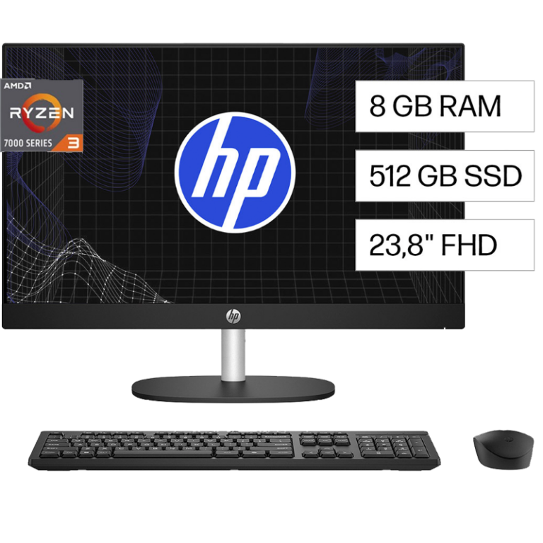 Computadora HP All in One 24-cr0233la, AMD Ryzen 3 7320U, 8GB RAM, 512GB HDD, 23.8" FHD