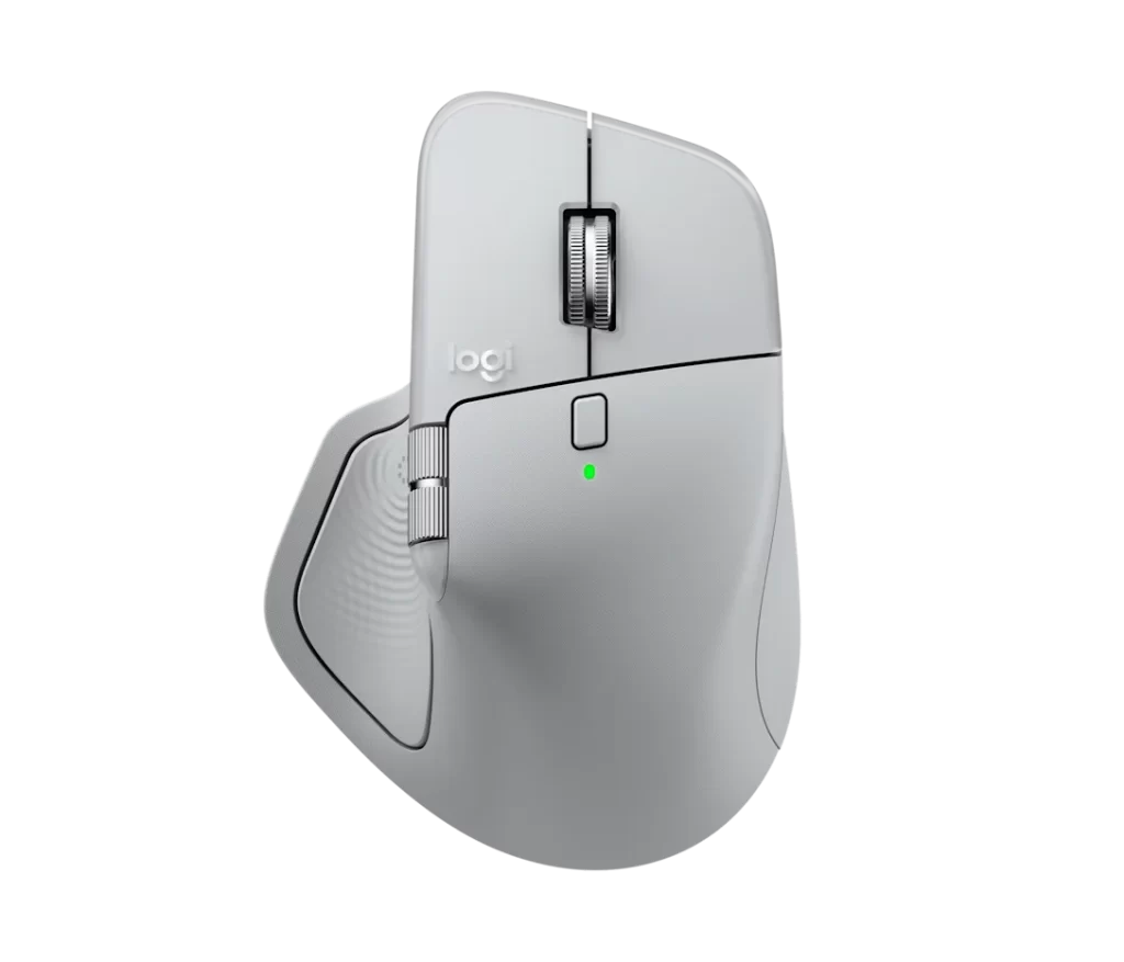 Logitech MX Master 4, Panel háptico Haptic Sense, Bluetooth + USB-C Logi Bolt, 8 botones, Gris pálido