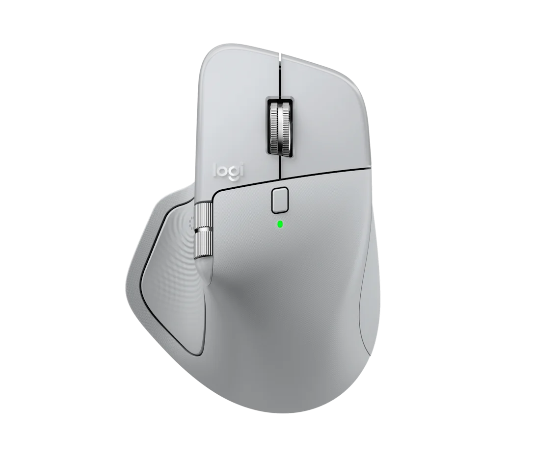 Logitech MX Master 4, Panel háptico Haptic Sense, Bluetooth + USB-C Logi Bolt, 8 botones, Gris pálido