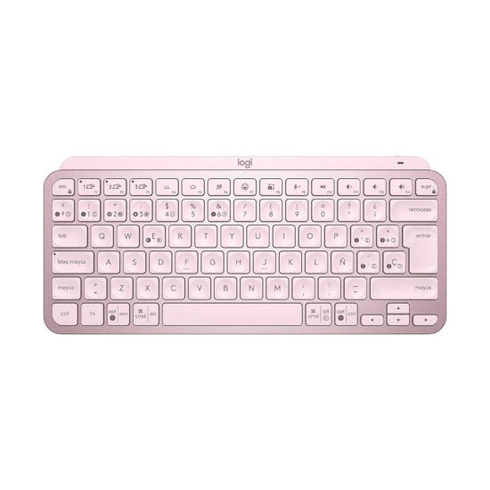 Logitech MX Keys Mini, eclado, Inalámbrico, Español, Bluetooth 5.0 / Bluetooth / 2.4 GHz / USB-C, Ergonomic Design, Rosa