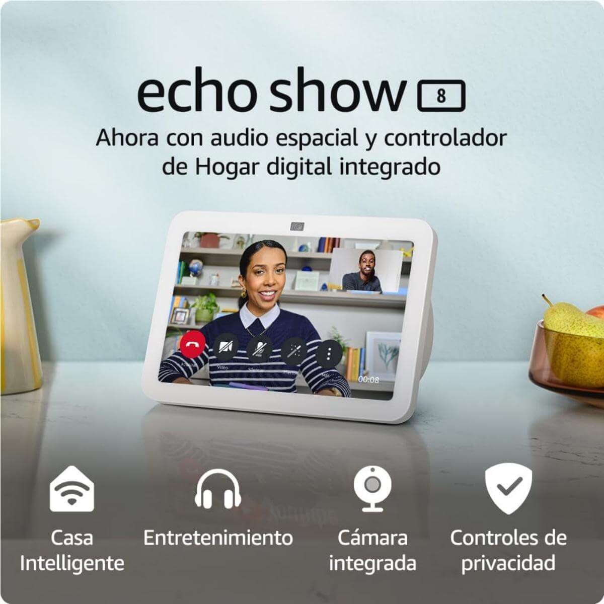 Amazon Echo Show 8, 3ra Generación, Pantalla HD 8", Hub de Hogar Inteligente, Blanco Glaciar - Imagen 2